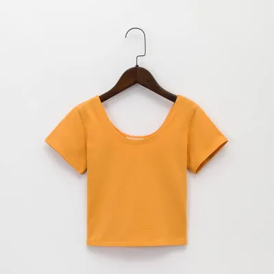 turmeric yellow Летняя женская футболка с коротким рукавом и О-образным вырезом, повседневные хлопковые топы черного, белого, красного, желтого цвета, женские футболки, женский короткий топ - Цвет: turmeric yellow