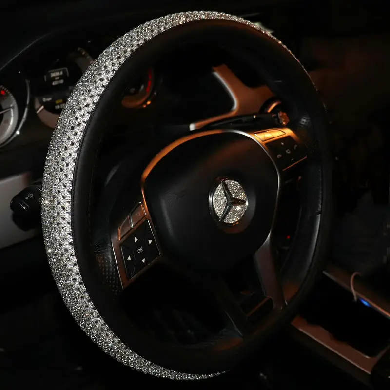 Новые роскошные хрустальные Чехлы рулевого колеса автомобиля для женщин девушек кожаные Стразы покрытые рулевым колесом аксессуары для интерьера