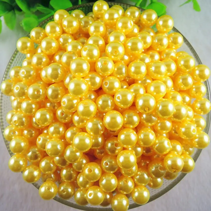 

6mm 8mm 10mm 12mm 14mm Gold Yellow Round Acrylic ABS Imitation Pearl Beads Fits Bracelet Necklace Jewelry Making AS-08