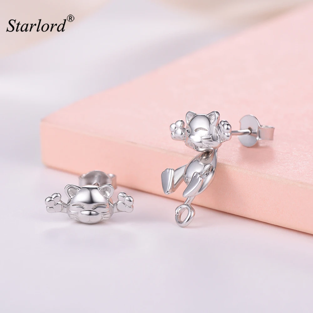 

Happy Cat Earrings 925 Sterling Silver Cute Kitty Silver Cat Stud Earrings Lovely Cat Gift For Women/Girls E6086B