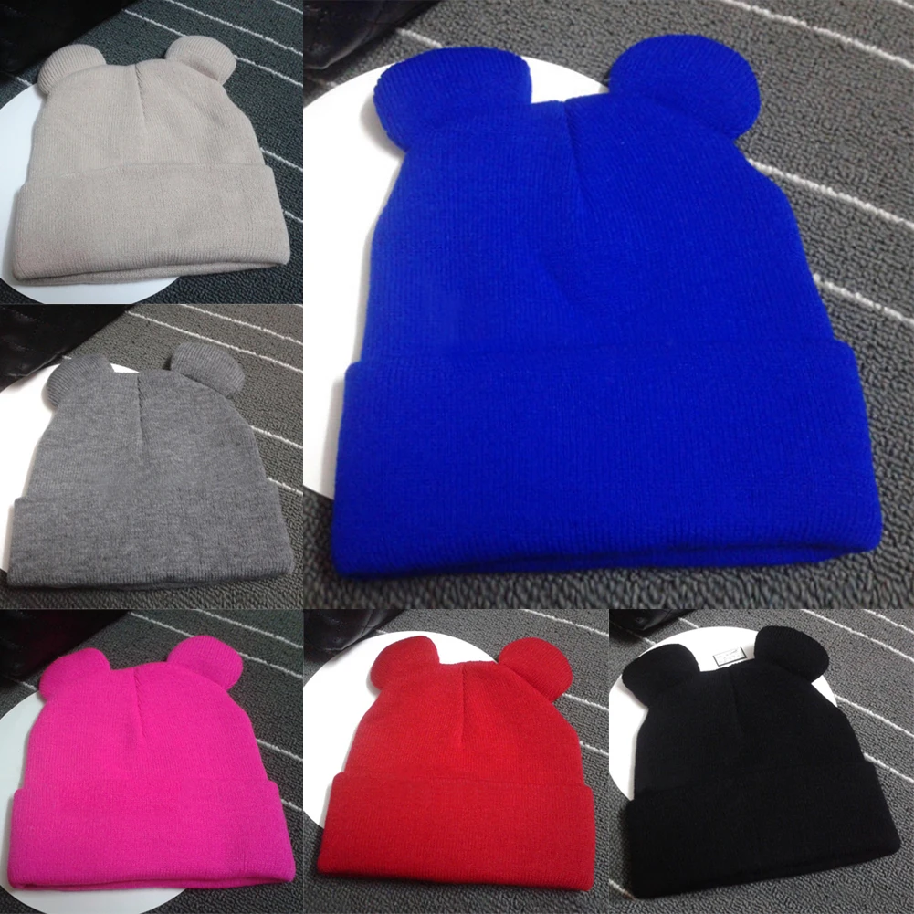 6 Colors Autumn Winter Cute Cat Ears Hat Women Girl Knitted Fur Warm Caps Beanies Hats Skullies Ladies Casual Bonnet | Аксессуары для