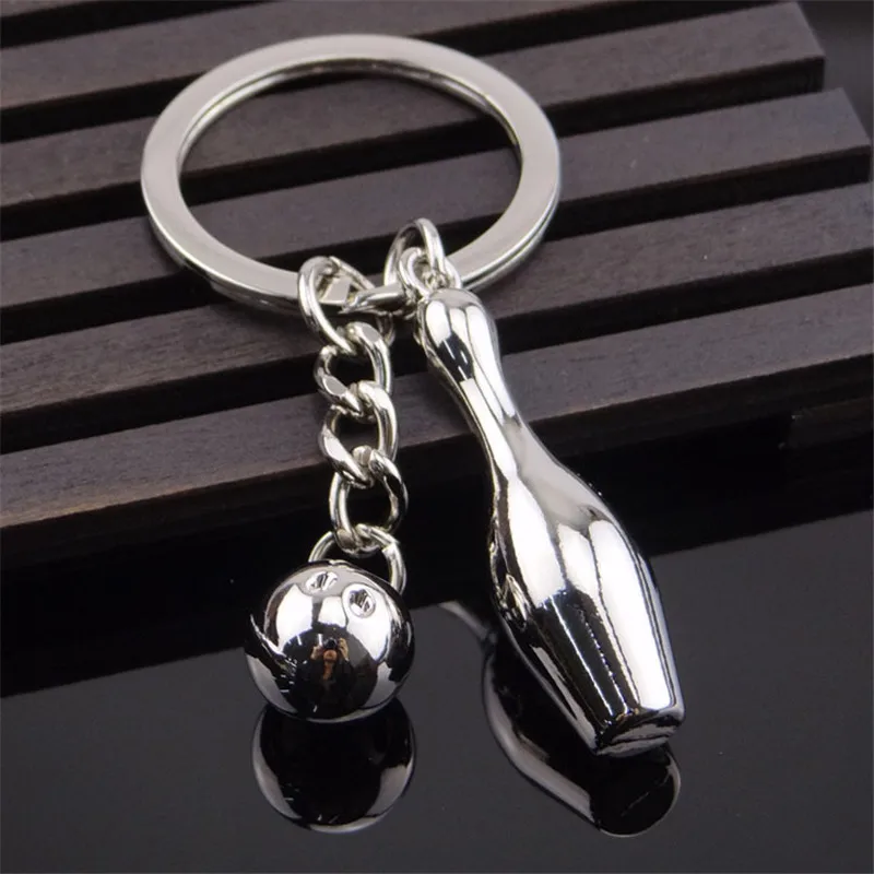 100 pcs/lot Metal Keychain Sport Key Chain Hot Sale Mini bowling key Ring keychain keychains souvenir Car Men and Women Gift | Украшения и