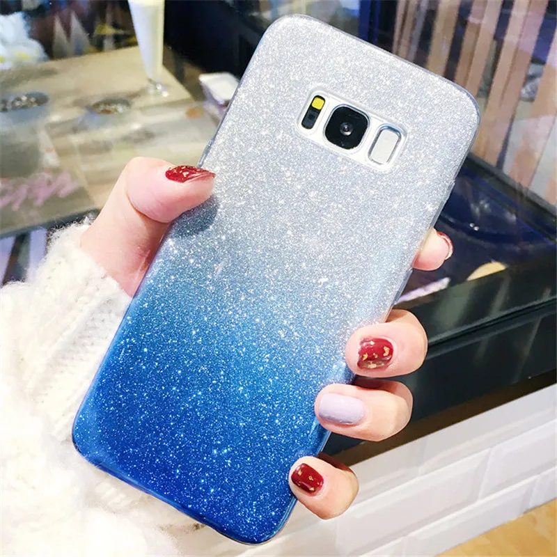 Blue Чехол с блестящим градиентом для samsung Galaxy A7 A9 A6 A8 J4 J6 плюс S9 S8 плюс S7 S6 край A3 A5 J3 J5 J7 Note 8 9 крышка - Цвет: Blue