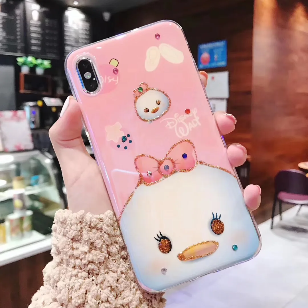 Милый мультфильм синий свет Дональд Дак Дейзи Алмаз чехол для iPhone 6 6s 7 8 plus x xs max xr