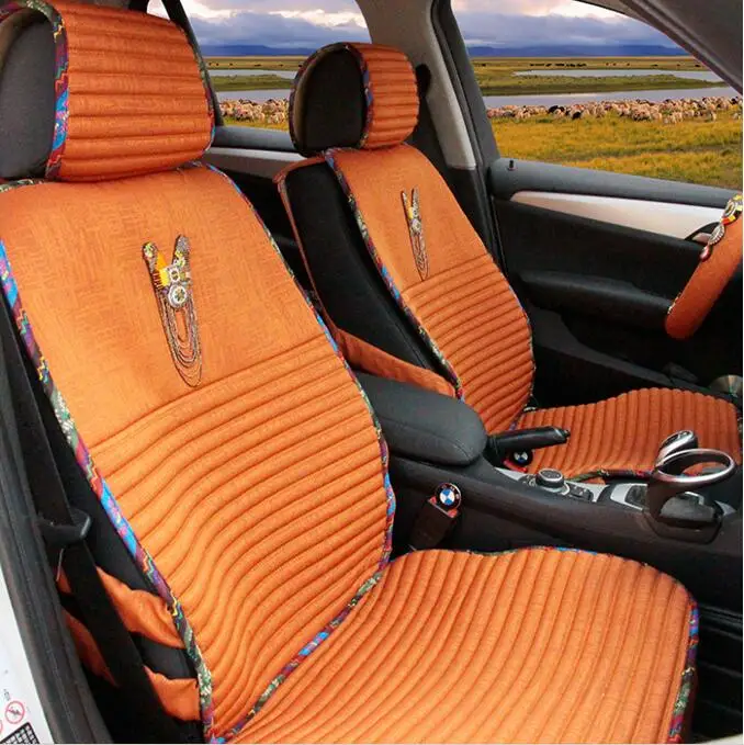 Orange Роскошные богемные стильные универсальные чехлы для автомобильных сидений для женщин и девочек, стильные льняные автомобильные чехлы для всех сезонов - Название цвета: Orange