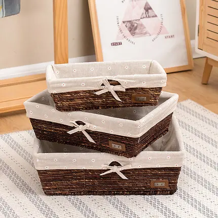 Корзина для хранения из ротанга, отделочная корзина, коробка для хранения, настольная коробка для хранения, стеллажи для закусок, коробка для мелочей, соломенная тканевая рама