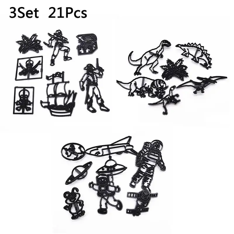 3 Set 21Pcs 21 шт. формочка для печенья в виде животных, резак для тиснения пиратского пространства, форма летающего динозавра, форма для торта, инструмент для украшения торта, Прямая поставка, M3 - Цвет: 3 Set 21Pcs