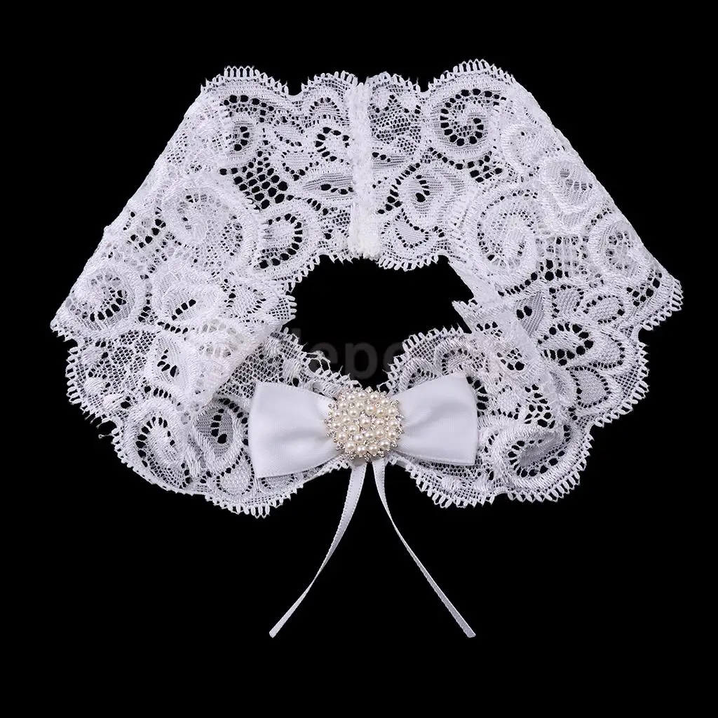 

Wedding Bowknot Rhinestone Pearls Lace Garter Bride Flower Applique Keep Toss Bridal Shower White Bride Sling Garter