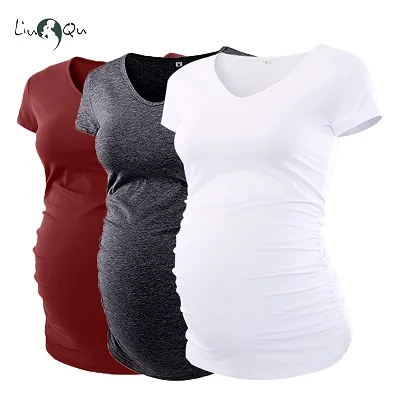 3pcs as pic Комплект из 3 предметов, женская одежда с v-образным вырезом и коротким рукавом для кормящих мам, топы, футболки для беременных, женская одежда с рюшами сбоку, топы, футболки - Цвет: 3pcs as pic
