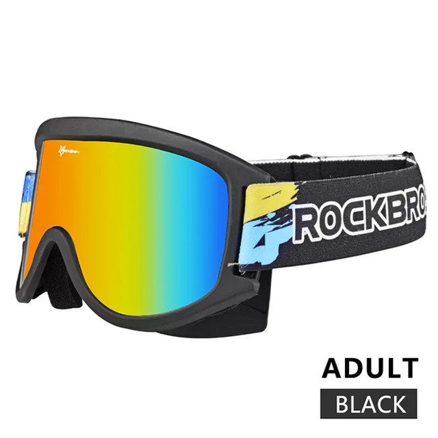 adult Black ROCKBROS лыжные очки, снежные двухслойные очки для сноубординга, противотуманные лыжные очки, ТПУ оправа, UV400, большие очки для мужчин и женщин - Цвет: adult Black