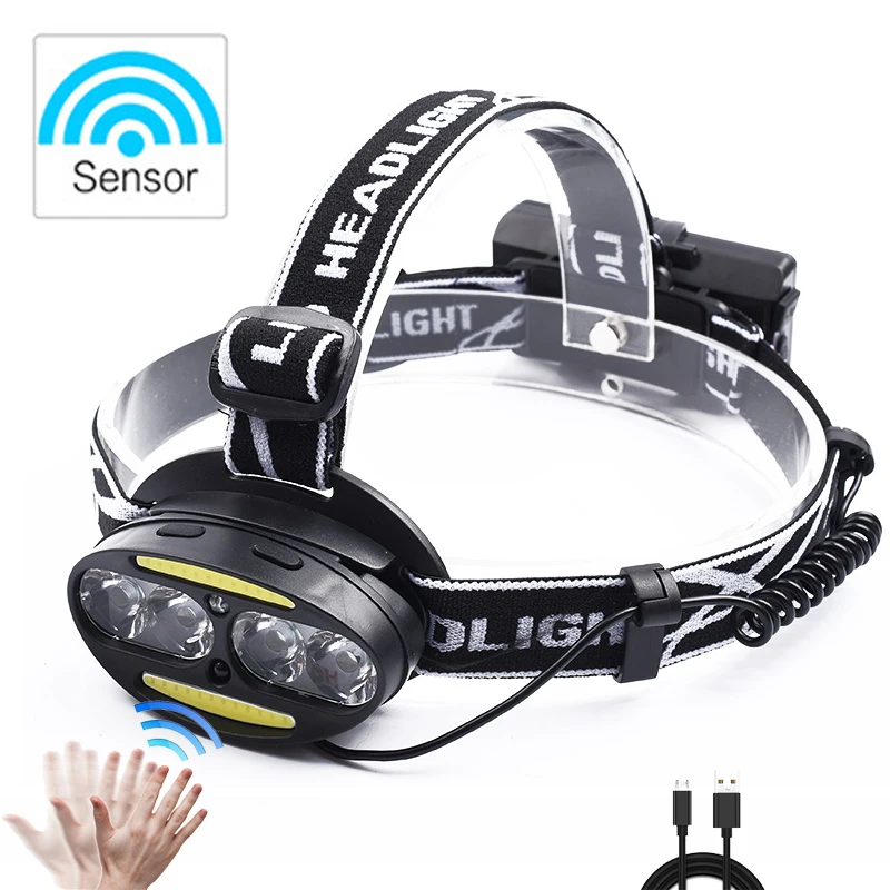 Светодиодный налобный фонарь 4 T6 + 2 COB 3000LM 18650 Перезаряжаемый USB Водонепроницаемый