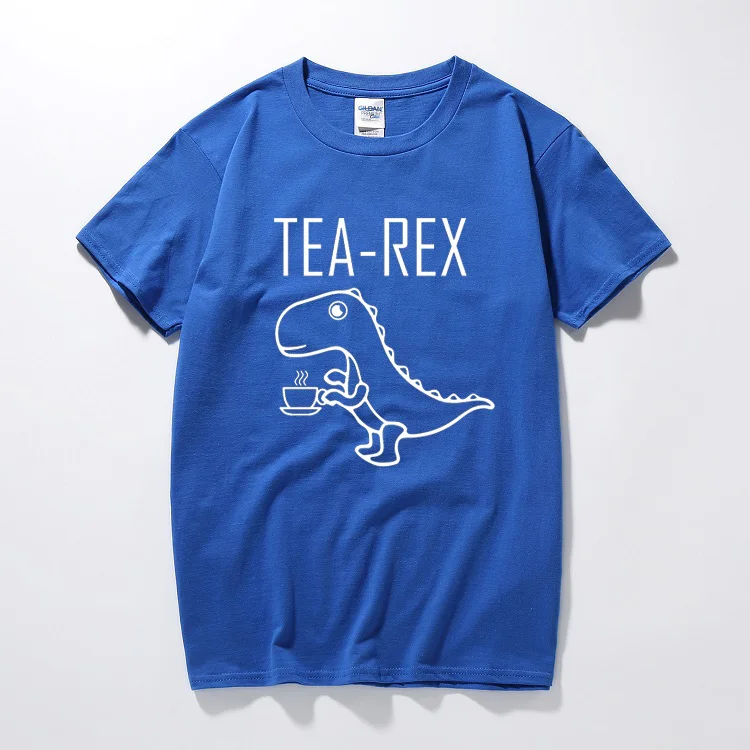 Синий Tea rex, Мужская футболка, смешная шутка, каламбур Юрского периода, динозавр, напиток, кофе, новинка, подарок, хлопковая футболка с коротким рукавом, летний топ, camisetas - Цвет: Синий
