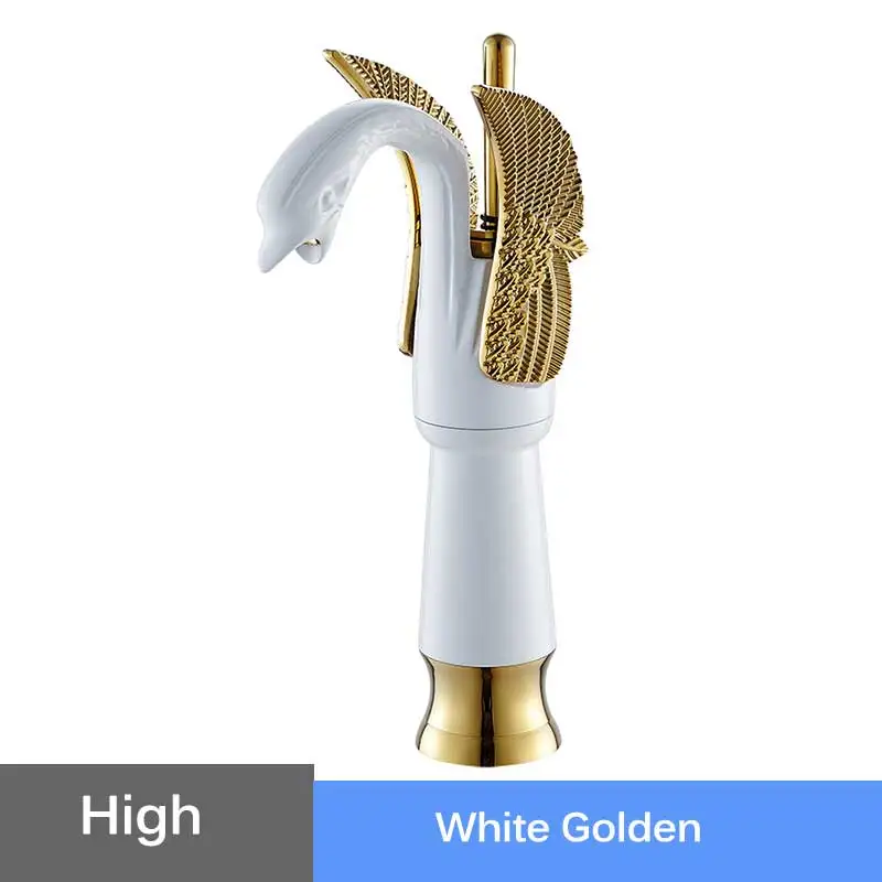 High White Golden Золотой Лебедь смеситель для раковины с одной ручкой столешница смеситель для ванной комнаты на бортике латунный кран для горячей и холодной воды хромированный смеситель - Цвет: High White Golden