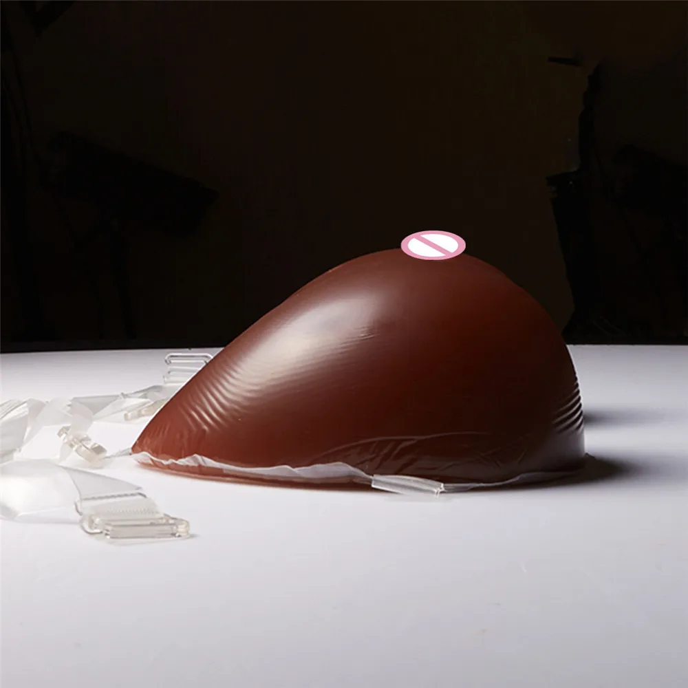 

2400g/pair Crossdresser Shemale Breast Forms Prostheses Teardrop Fake Black Boobs Soft Silicone Breast Bra Needn't Adhesives