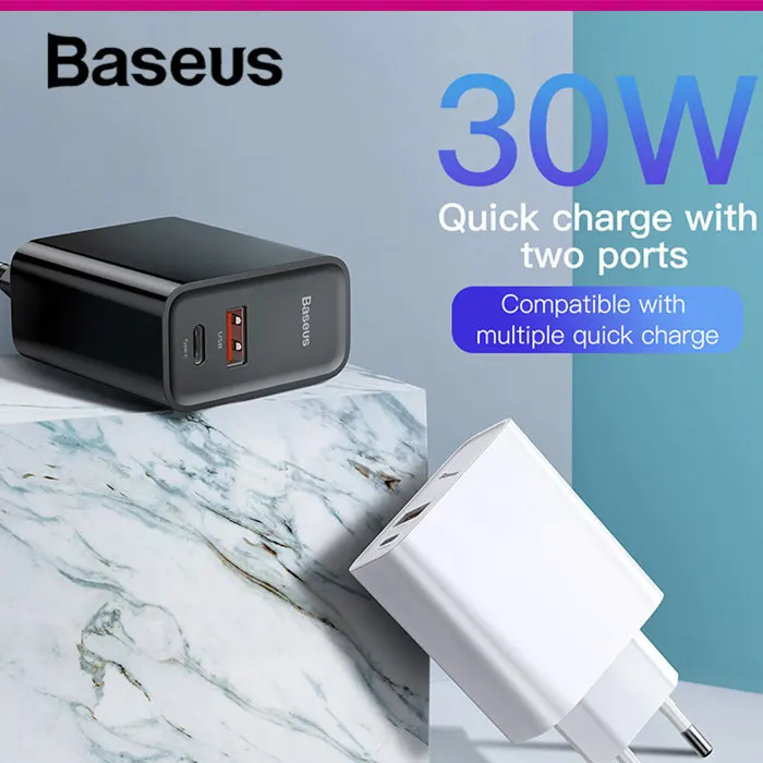 Baseus Quick Charge 4,0 3,0 30 Вт USB зарядное устройство для huawei PD быстрое зарядное устройство для Xiaomi mi 9 mi 9 Dual USB зарядное устройство для iPhone X XR XS