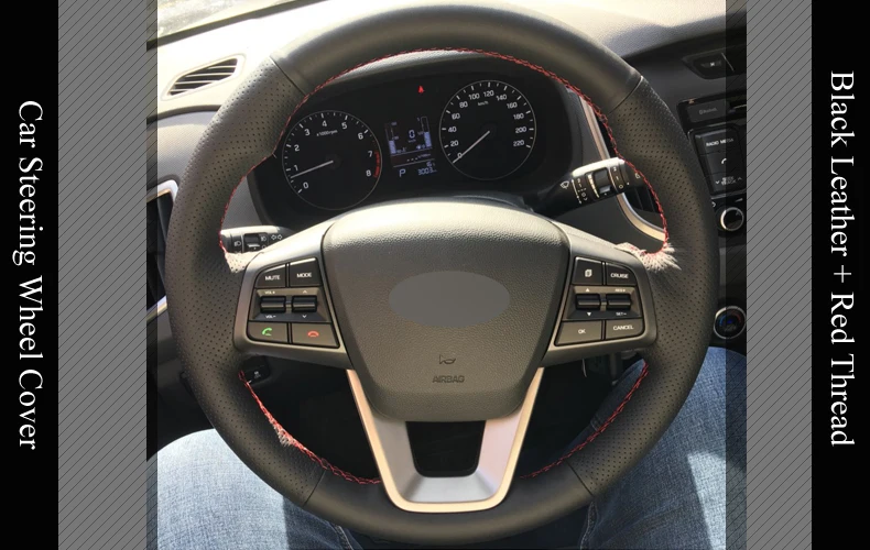 Lqtenleo черного цвета из натуральной кожи чехол рулевого колеса автомобиля для hyundai ix25- ix35 Creta- Elantra