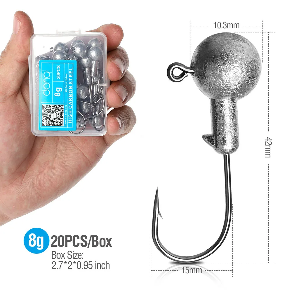 20pcs 8g DONQL 20 шт./компл. свинцовая головка рыболовный крючок для Мягкая приманка в виде червей кривошипный джиг рыболовный крючок 1 г-20 г колючая Одиночная карп рыболовные крючки Снасть - Цвет: 20pcs 8g