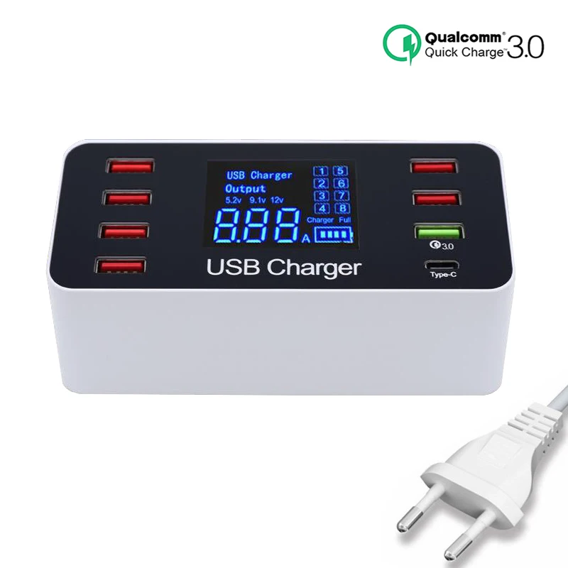 Умная зарядная станция с 8 USB портами и светодиодным дисплеем 40 Вт|Зарядные