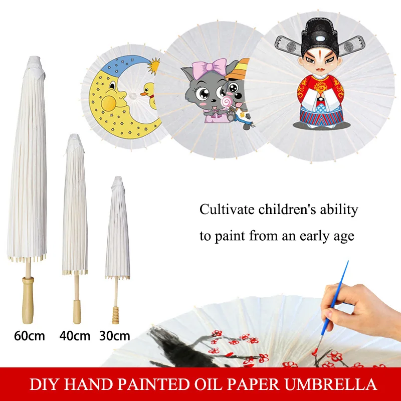 Chinese Style Blank DIY hand painted Oil Paper Umbrella for Children Project Art Decor Accessories Painted Decorative | Канцтовары для