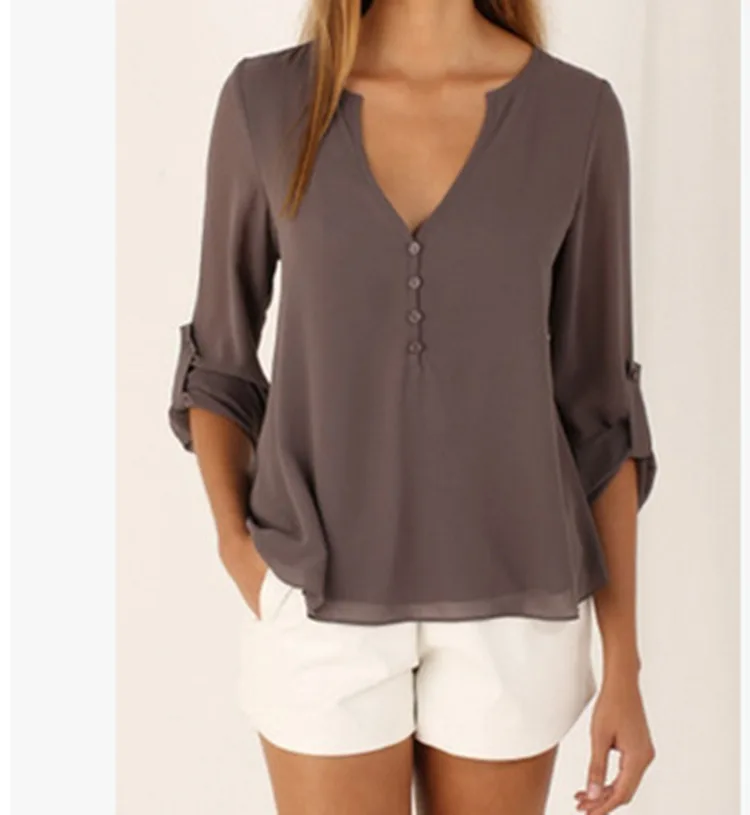 Летняя Сексуальная рубашка с v образным вырезом и длинным рукавом Асимметричная