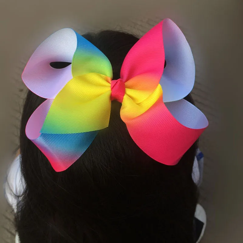 Дети Девочка Grosgrain ленты заколки для волос бант Радужный Новый дизайнерские