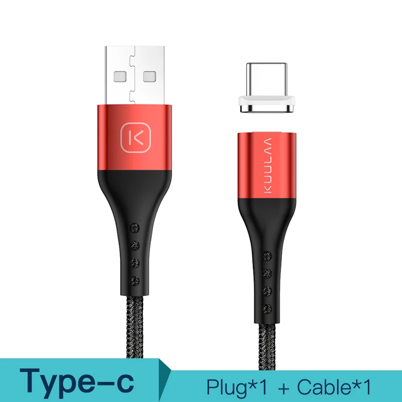 Red For Type-C KUULAA Магнитный кабель Micro USB Type C быстрый зарядный Адаптер для iPhone XiaoMi Huawei зарядное устройство магнитная Быстрая зарядка USB C USB-шнур - Цвет: Red For Type-C