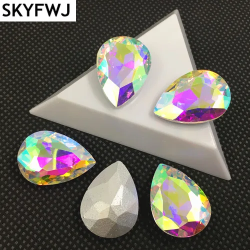 Кристально чистый AB стеклянный кристалл в форме слезы, заостренные с обратной стороны стразы, 4x6,7x10,10x14,13x18,18x25,20x30,30x40 мм для платья Кристально чистый AB стеклянный кристалл в форме слезы, заостренные с обратной стороны стразы, 4x6,7x10,10x14,13x18,18x25,20x30,30x40 мм для платья