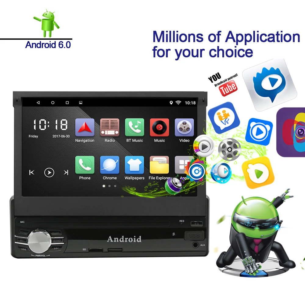AMprime 7 &quot1 din Автомобильный мультимедийный видео Play Android 6 0 сенсорный экран