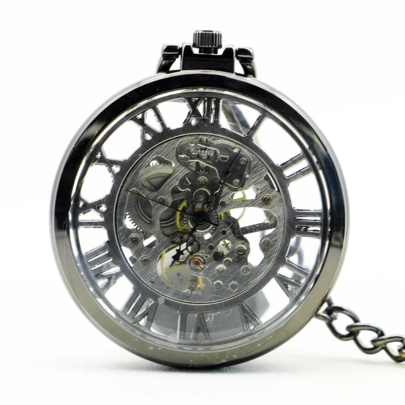 5pcs Luxury Retro Hand-winding Mechanical Pocket Watch Open Face Pendant Roman Numberals with Fob Chain For Men Women PJX1168 | Наручные