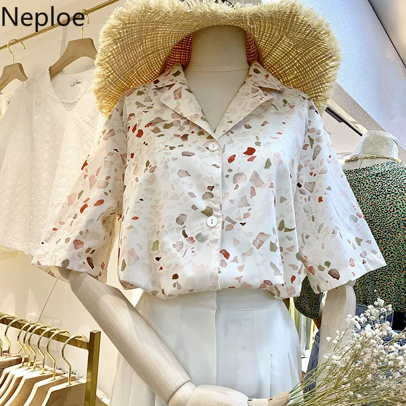Neploe Floral Women Shirts Summer 2019 New Turn-Down Collar Short Sleeve Blouse Loose Single Breasted Ladies Tops 44196 |