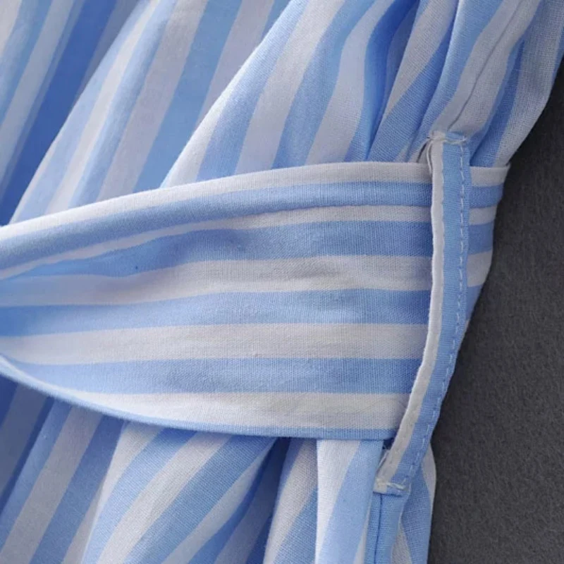 Новинка 2019 года для женщин синий в полоску летнее платье с открытыми плечами