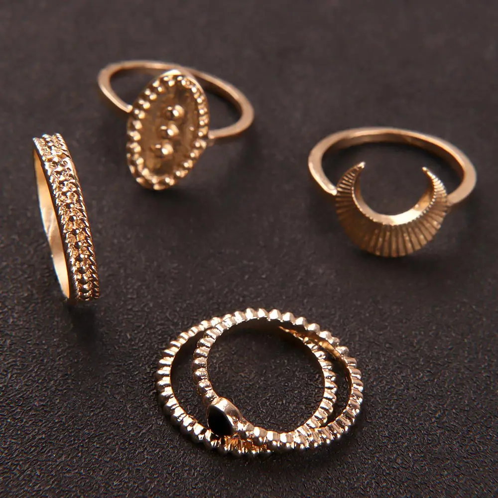 5 шт./компл. популярный комплект женских колец с узором Луны золотое покрытие