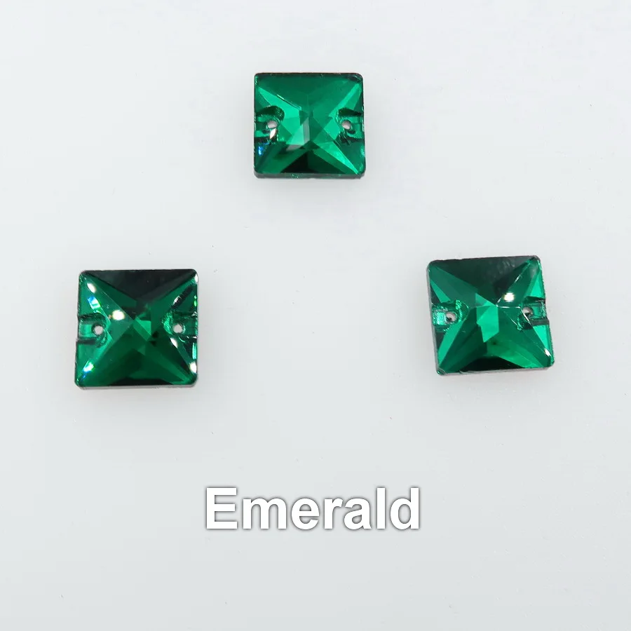 A12 Emerald Квадратная форма, плоская задняя часть, с двумя отверстиями, стеклянный кристалл, 6 размеров, пришитые Стразы, стразы, бисер, свадебная обувь, сумки, сделай сам, отделка - Цвет: A12 Emerald