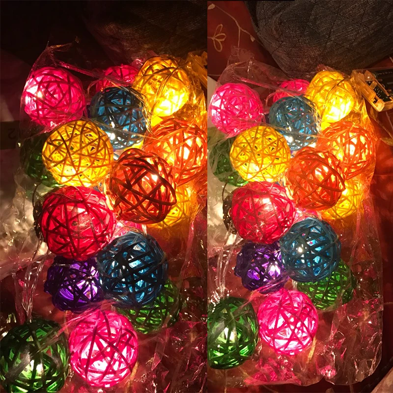 10LED 1 м 20LED 2 м ротанговый шар сказочная гирлянда декоративные огни теплый белый Рождественский свет для украшения свадебной вечеринки