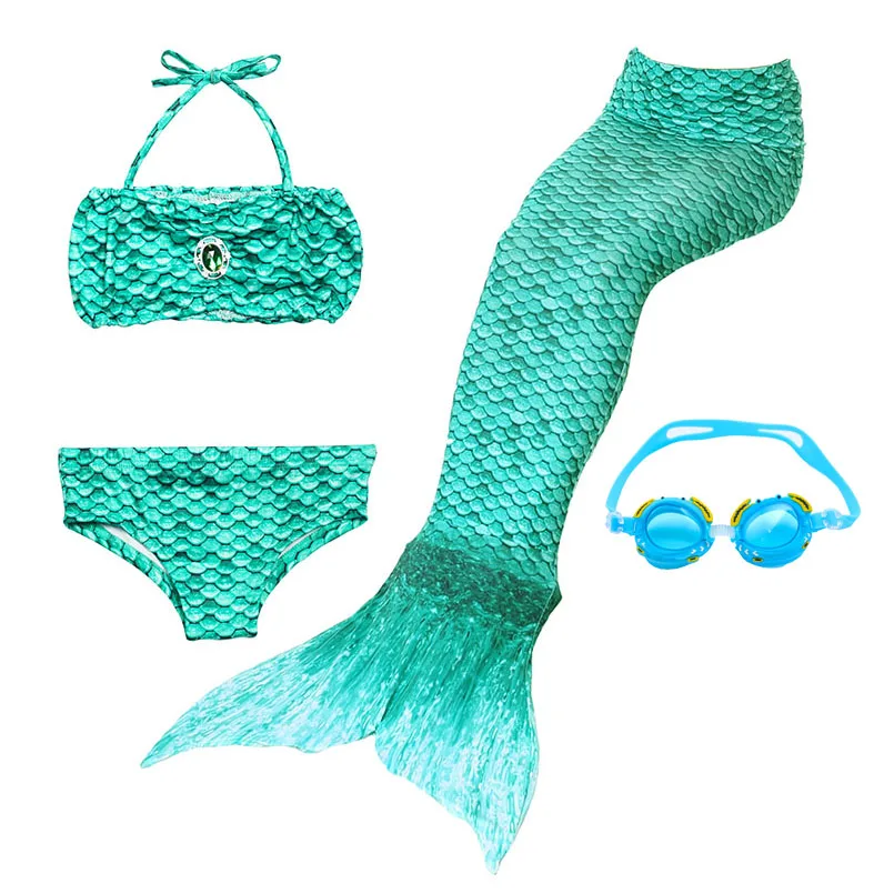JP05 with Goggles Купальные костюмы с хвостом русалки из 4 предметов для девочек, маскарадный костюм, набор бикини Русалка, детская одежда для купания с хвостом русалки, пляжная одежда для плавания - Цвет: JP05 with Goggles