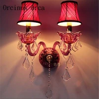european style purple red crystal wall lamp living room aisle hotel bedroom bedside wall lamp free shipping
