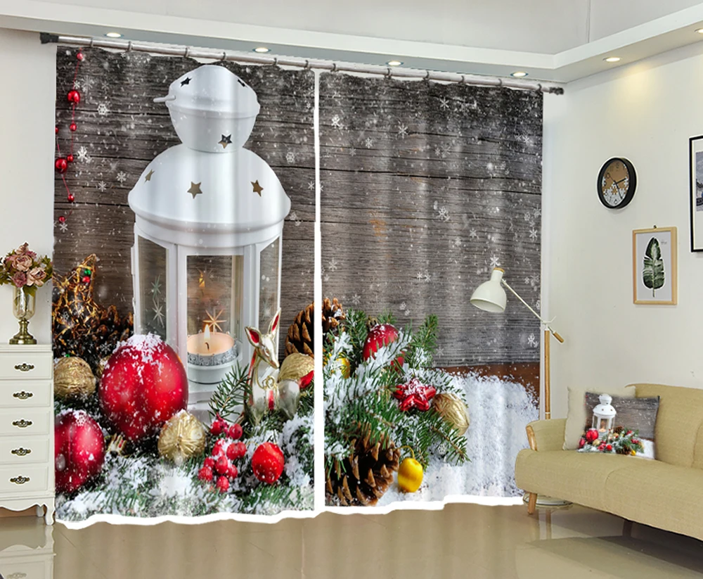 

Merry Christmas Curtains Luxury blackout 3D Window Curtain Living Room kids Bedroom Cortina Drapes Rideaux Customized pillowcase