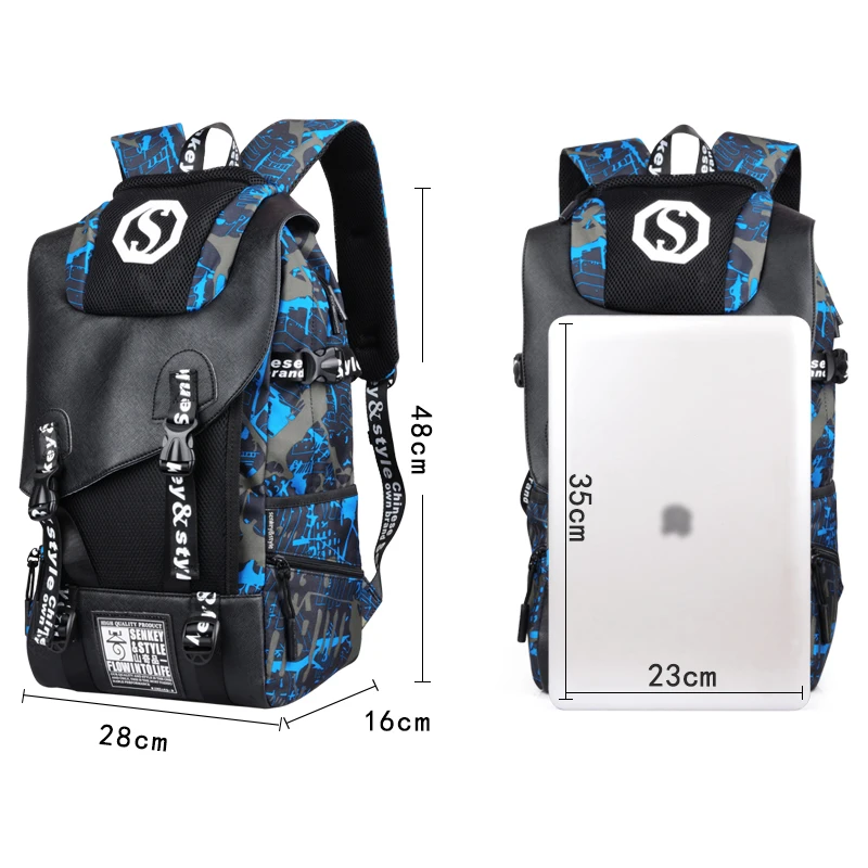 2017 Для мужчин USB зарядки Star Backpack Модная молодежная световой Хорошая Школа Рюкзак