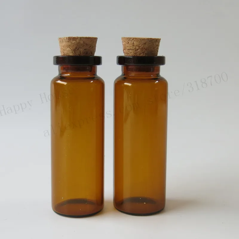 100 x 15ml glass bottle with wood cork, amber color, crimp neck, glass container, decorative bottle, craft bottle