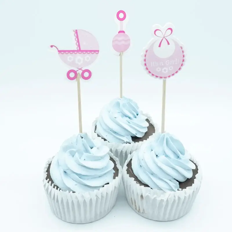 18 шт Baby Shower голубые украшения для капкейков выбор для предродовой вечеринки украшения, товары для вечеринки Его мальчик Девочка Синий Розовый игра
