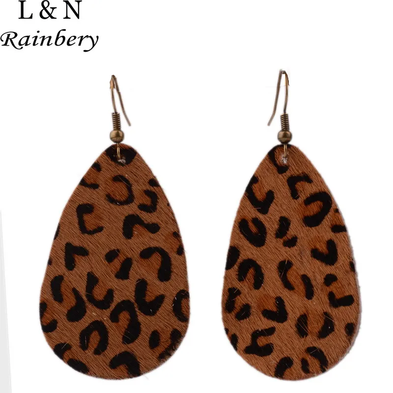 Rainbery Золотой Леопард Teardrop из натуральной кожи Эффектные серьги для Для женщин Марка ювелирных Капля воды Длинные висячие серьги