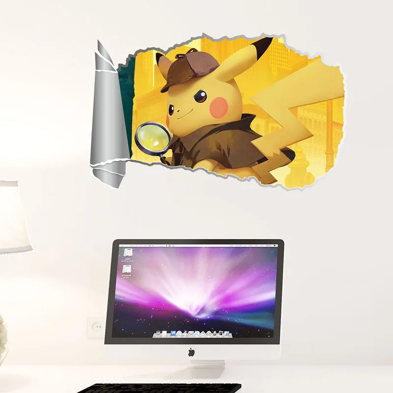 3D Пикачу ДЕТЕКТИВНАЯ пленка, наклейки на стену, детские комнаты, домашний декор, украшение для гостиной, ПВХ, настенная самоклеящаяся наклейка