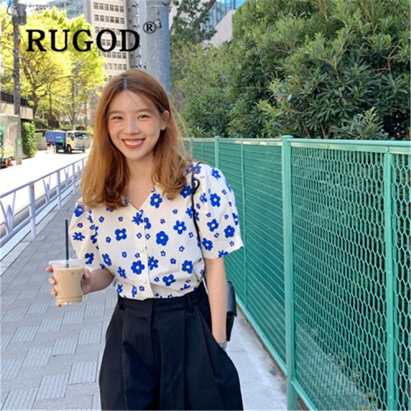 Женские топы и блузки с цветочным принтом RUGOD свободные блузы коротким рукавом