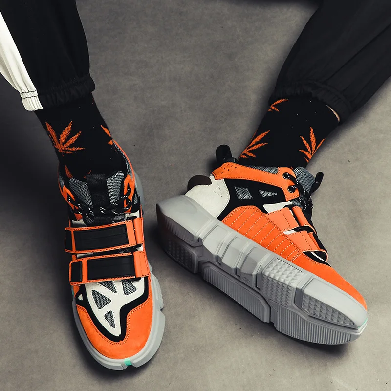 Fashion Men Casual Hook Loop Chunky Sneakers Hip Hop Shoes Male Autumn Students Walking High Top Sneakers Tenis Masculino Adulto