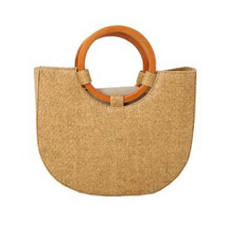 2017 New Korea Ring Wooden Handle Handbag Half Moon Woven Straw Beach Bag For Women European And American Style | Багаж и сумки