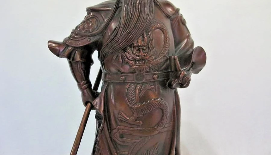 Китайская красная бронза медь богатство фэн шуй Дракон войн Гуань Юй статуя