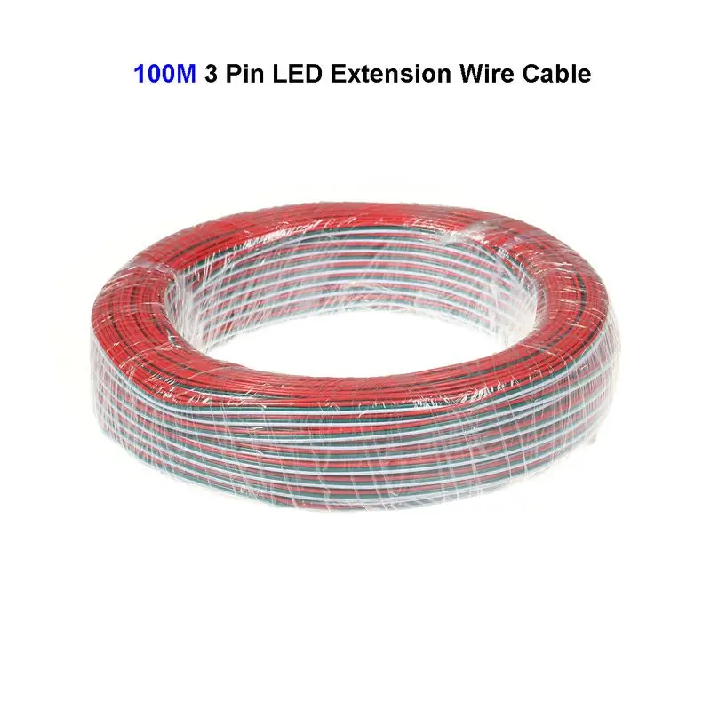 8 рулон 100 м 22AWG 3 Pin Светодиодный расширение провода Соединительный шнур для