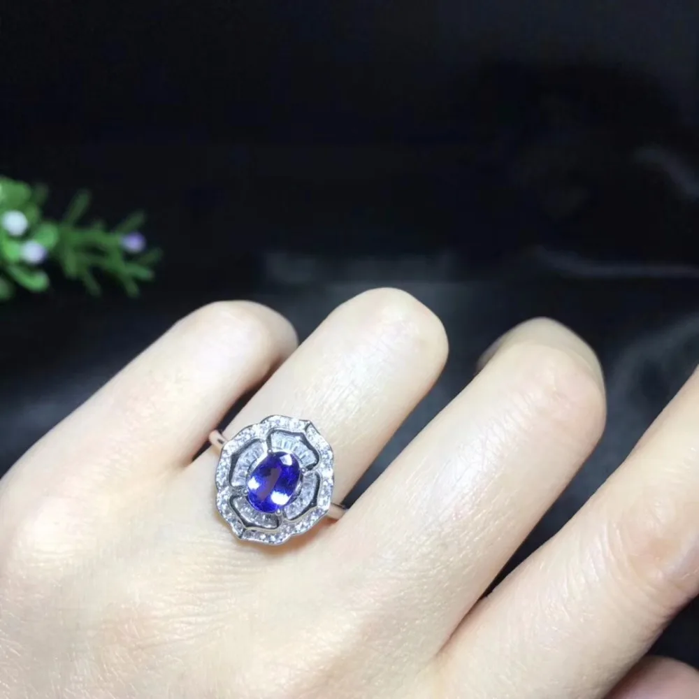 Natural Tested Tanzanite Gemstone Ring, 925 Sterling Silver, 5*7mm Birthstone Jewelry, Wedding Anniversary Ring for Women FJ275