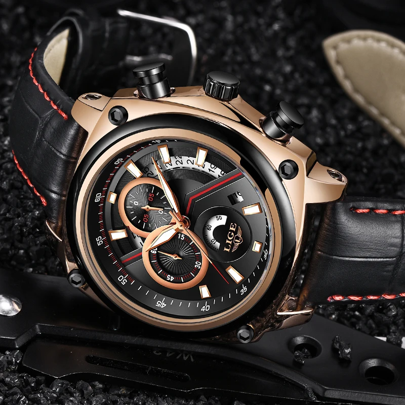 Часы наручные LIGE Мужские кварцевые брендовые Роскошные водонепроницаемые