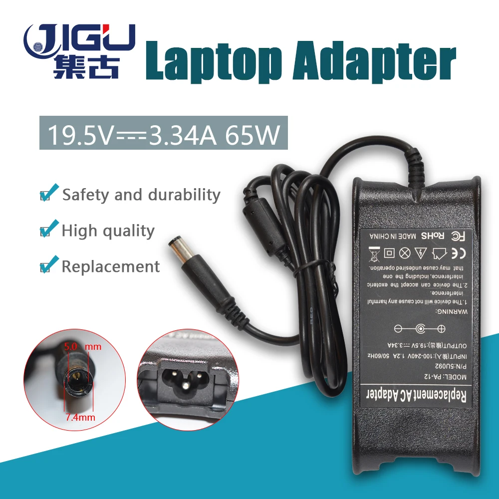 

JIGU 19.5V 3.34A 7.4mm 5.0mm For Dell Latitude D500 D505 D510 D520 D530 D531 D600 D610 D620 D630 Charger Power AC Adapter Supply